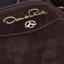 Pre Owned Oscar de la Renta White/Brown Fur And Suede Embellished Satchel
