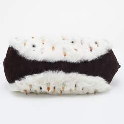 Pre Owned Oscar de la Renta White/Brown Fur And Suede Embellished Satchel