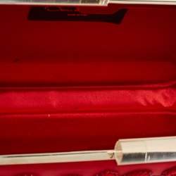 Pre Owned Oscar de la Renta Red Satin Saya Beads Embellished Chain Clutch