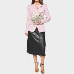 Pre Owned Oscar de la Renta Cream/Black Python Grafton Clutch