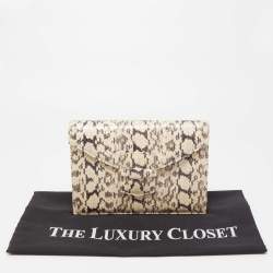 Pre Owned Oscar de la Renta Cream/Black Python Grafton Clutch