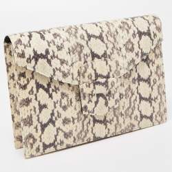 Pre Owned Oscar de la Renta Cream/Black Python Grafton Clutch