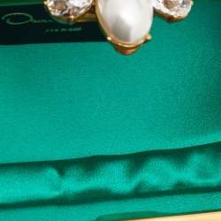 Pre Owned Oscar de la Renta Satin Metal Frame Crystal Embellished Clutch
