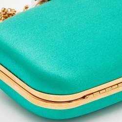 Pre Owned Oscar de la Renta Satin Metal Frame Crystal Embellished Clutch