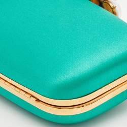 Pre Owned Oscar de la Renta Satin Metal Frame Crystal Embellished Clutch