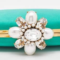 Pre Owned Oscar de la Renta Satin Metal Frame Crystal Embellished Clutch