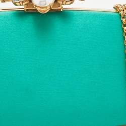 Pre Owned Oscar de la Renta Satin Metal Frame Crystal Embellished Clutch