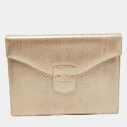 Pre Owned Oscar de la Renta Gold Python Grafton Clutch