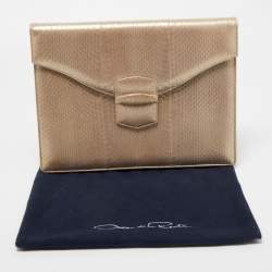 Pre Owned Oscar de la Renta Gold Python Grafton Clutch