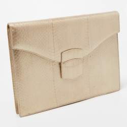 Pre Owned Oscar de la Renta Gold Python Grafton Clutch