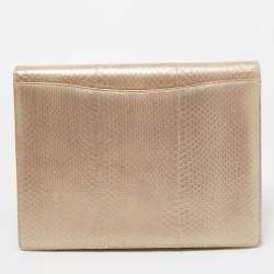 Pre Owned Oscar de la Renta Gold Python Grafton Clutch
