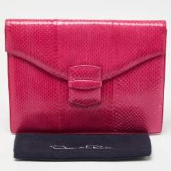 Pre Owned Oscar de la Renta Pink Watersnake Leather Small Grafton Clutch