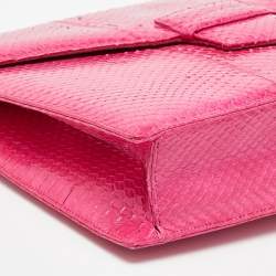 Pre Owned Oscar de la Renta Pink Watersnake Leather Small Grafton Clutch