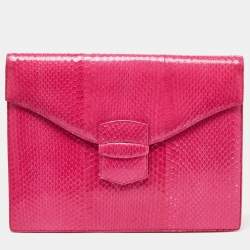 Pre Owned Oscar de la Renta Pink Watersnake Leather Small Grafton Clutch