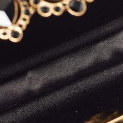 Pre Owned Oscar de la Renta Black/White Satin Crown Embellished Chain Clutch