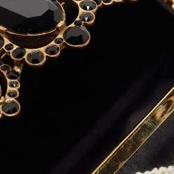 Pre Owned Oscar de la Renta Black/White Satin Crown Embellished Chain Clutch