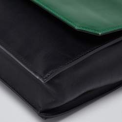 Pre Owned Oscar de la Renta Green/Black Leather Flap Shoulder Bag