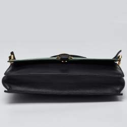 Pre Owned Oscar de la Renta Green/Black Leather Flap Shoulder Bag