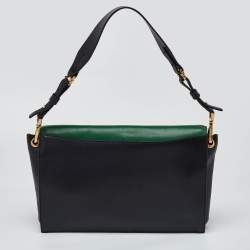 Pre Owned Oscar de la Renta Green/Black Leather Flap Shoulder Bag