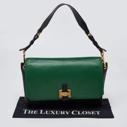 Pre Owned Oscar de la Renta Green/Black Leather Flap Shoulder Bag