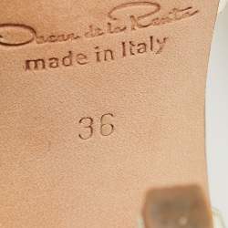 Pre Owned Oscar de la Renta Silver Leather Flower Embellished Peep Toe Sandals Size 36