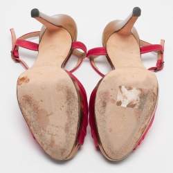 Pre Owned Oscar de la Renta Pink Satin Ankle Strap Sandals Size 39