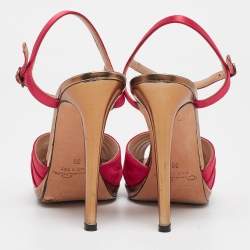 Pre Owned Oscar de la Renta Pink Satin Ankle Strap Sandals Size 39