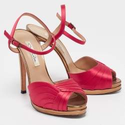 Pre Owned Oscar de la Renta Pink Satin Ankle Strap Sandals Size 39