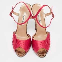 Pre Owned Oscar de la Renta Pink Satin Ankle Strap Sandals Size 39