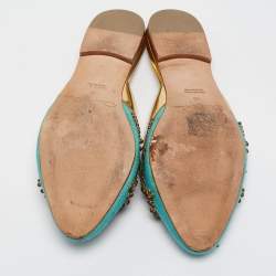 Pre Owned Oscar de la Renta Blue Canvas Embellished Mules Size 40