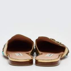 Pre Owned Oscar de la Renta Blue Canvas Embellished Mules Size 40