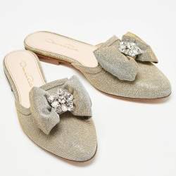 Oscar de la Renta Silver Lamé Fabric Patrizia Flat Mules Size 37