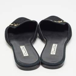 Pre Owned Oscar de la Renta Black Suede Studded Flat Mules Size 41