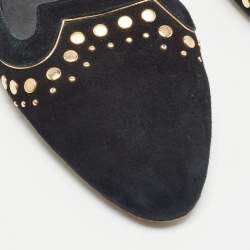 Pre Owned Oscar de la Renta Black Suede Studded Flat Mules Size 41