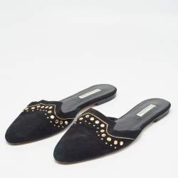 Pre Owned Oscar de la Renta Black Suede Studded Flat Mules Size 41