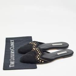 Pre Owned Oscar de la Renta Black Suede Studded Flat Mules Size 41
