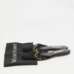 Oscar de la Renta Black Suede Studded Flat Mules Size 38