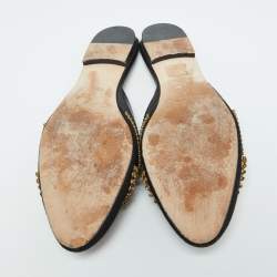 Pre Owned Oscar de la Renta Black Canvas and Leather Spanish Mules Mules Size 41