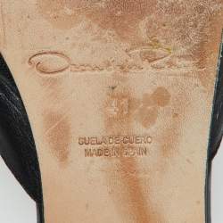 Pre Owned Oscar de la Renta Black Canvas and Leather Spanish Mules Mules Size 41