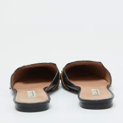 Pre Owned Oscar de la Renta Black Canvas and Leather Spanish Mules Mules Size 41