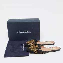 Pre Owned Oscar de la Renta Black Canvas and Leather Spanish Mules Mules Size 41
