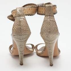 Oscar de la Renta Beige/Brown Snakeskin Ankle Strap Sandals Size 37.5