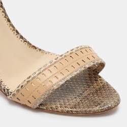 Oscar de la Renta Beige/Brown Snakeskin Ankle Strap Sandals Size 37.5