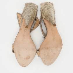 Oscar de la Renta Beige/Brown Snakeskin Ankle Strap Sandals Size 37.5
