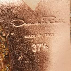 Pre Owned Oscar de la Renta Beige Leather and Mesh Embellished Alyssa Pumps Size 37.5