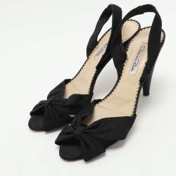 Oscar de la Renta Black Fabric Bow Slide Sandals Size 38