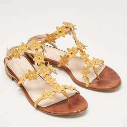 Oscar de la Renta Yellow Floral Jenisa Flat Sandals Size 40