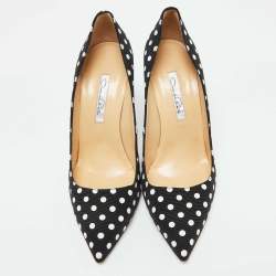 Oscar de la Renta Black/White Fabric Polka Dots Printed Pointed Toe Pumps Size 41