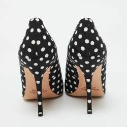 Oscar de la Renta Black/White Fabric Polka Dots Printed Pointed Toe Pumps Size 41