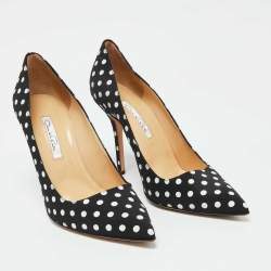 Oscar de la Renta Black/White Fabric Polka Dots Printed Pointed Toe Pumps Size 41